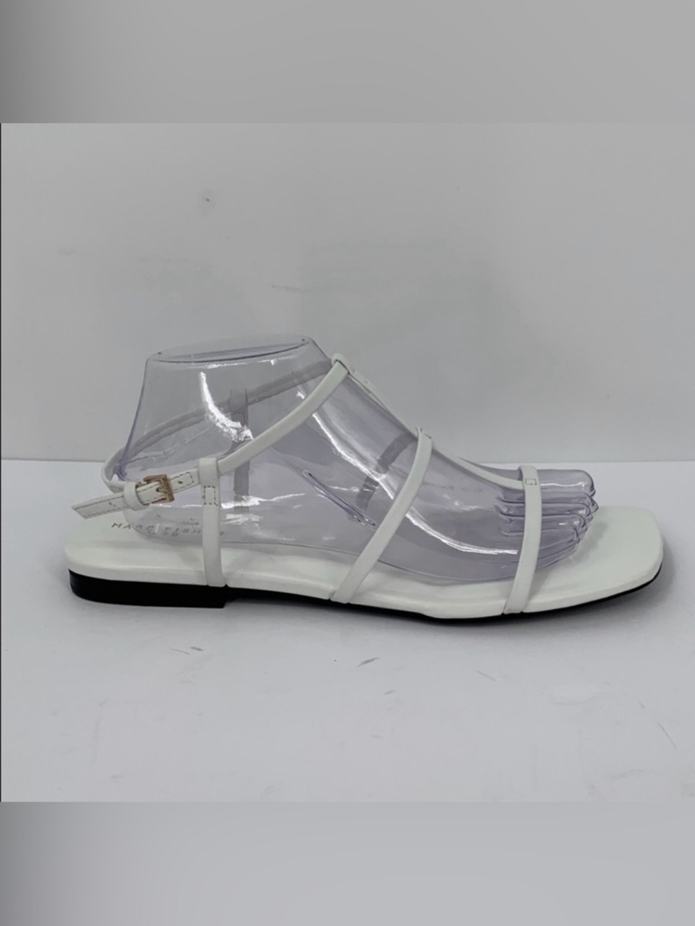 Marc Fisher Marris strappy flat sandal shoe white buckle square toe new 7.5